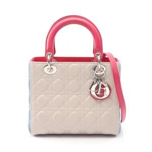 Dior Lady Cannage Leather Handbag Beige Tan Blue Pink